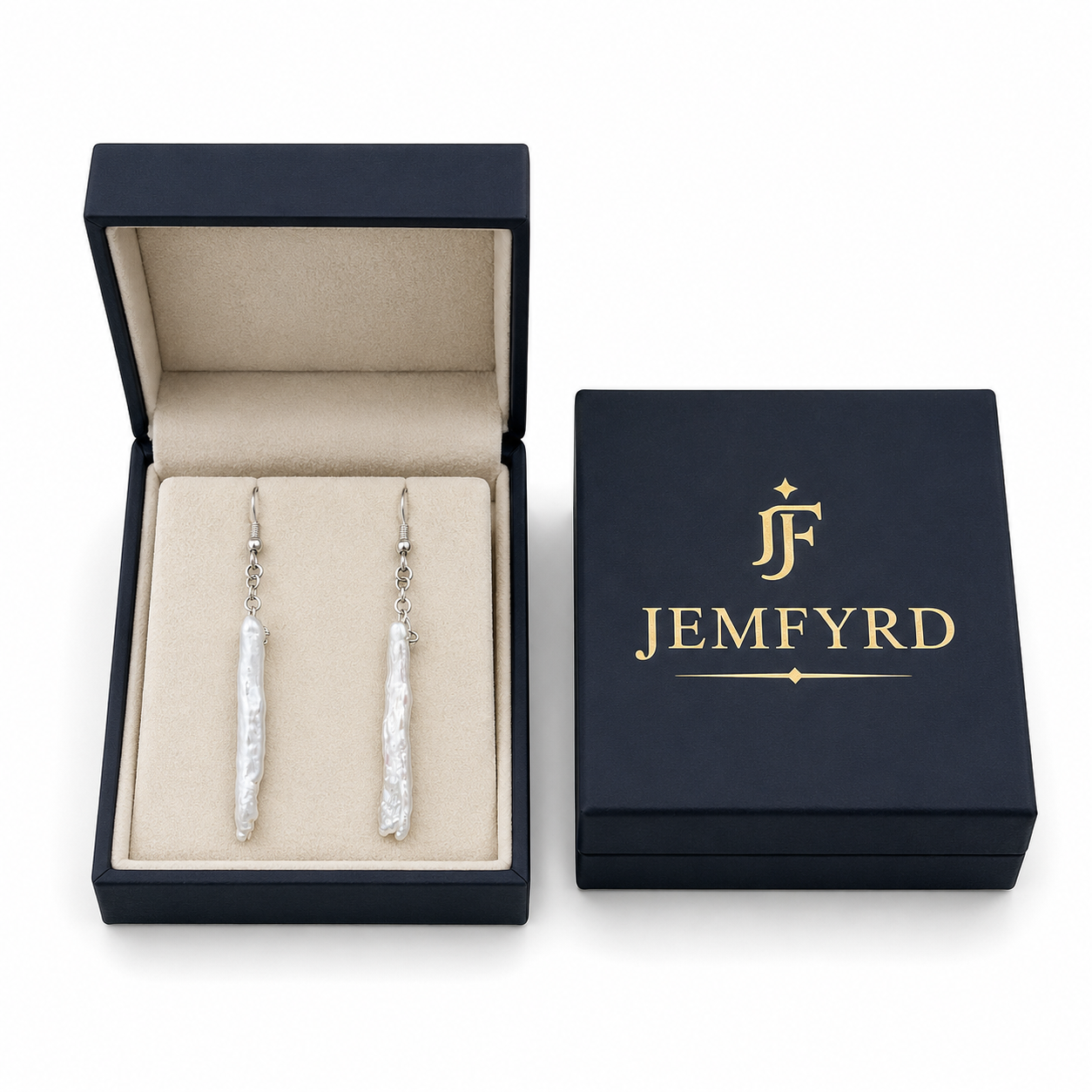Long Biwa Pearl Silver Plated Dangler Hook Earring