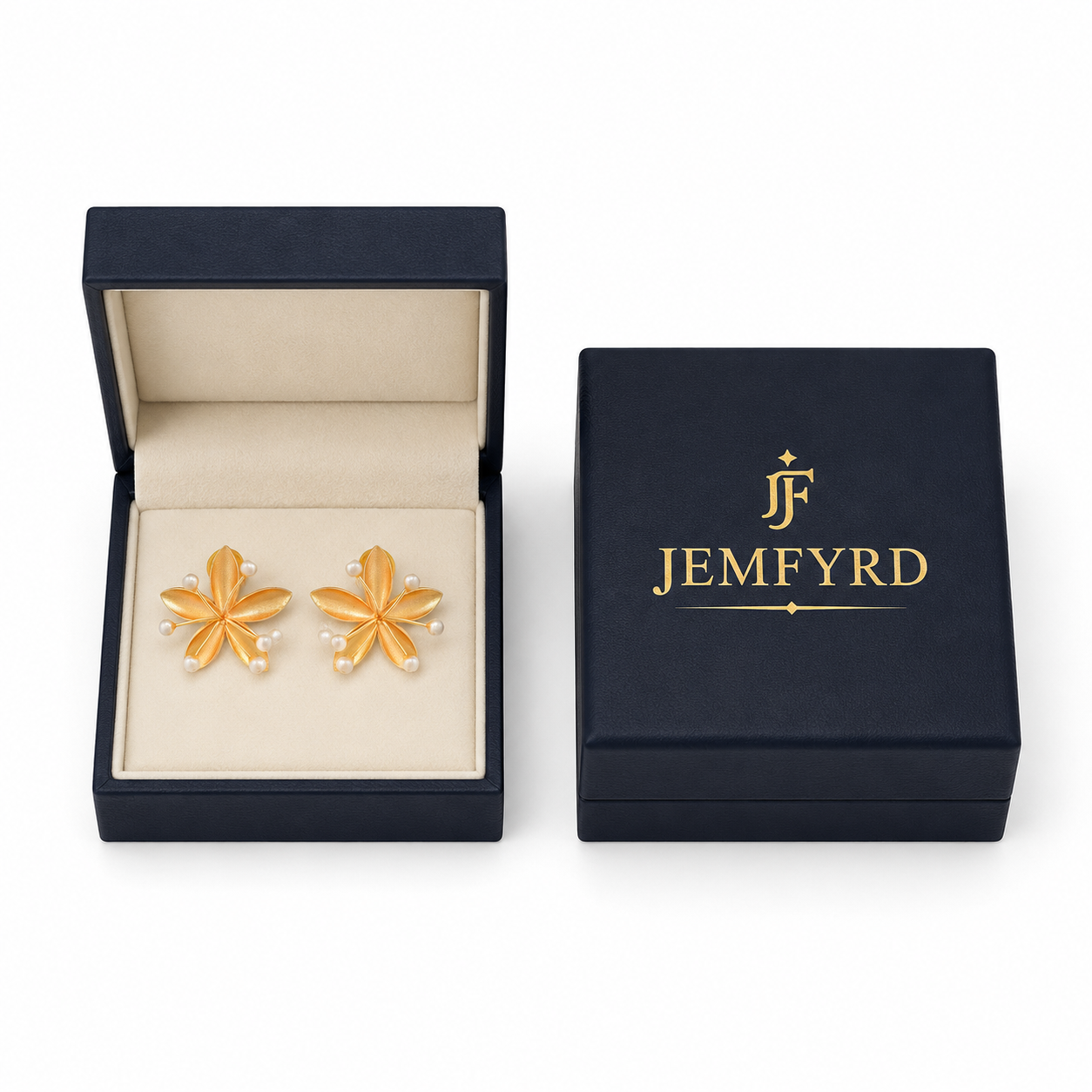 Pearl Brass Flash Gold Plating Floral Stud Earring