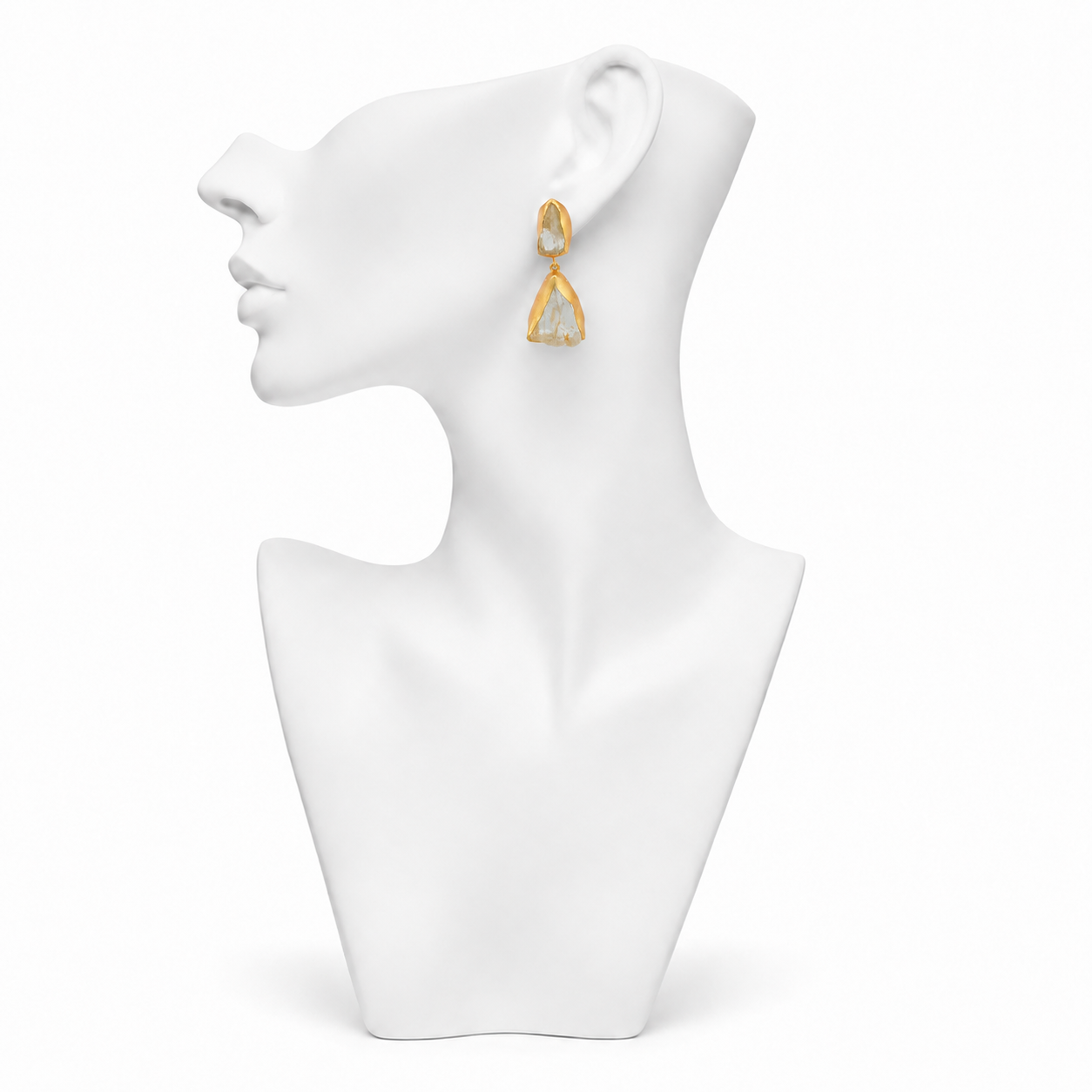 Crystal Quartz Rough Gemstone Stud Earring