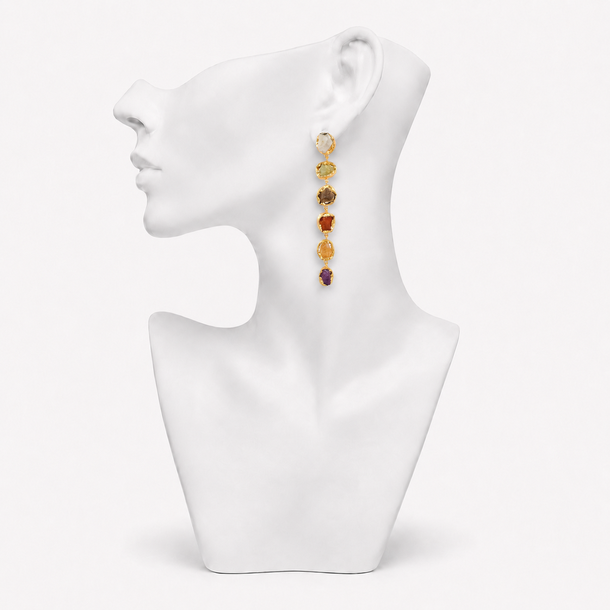 Multi Gemstone Brass Flash Gold Plating Bezel Stud Earring