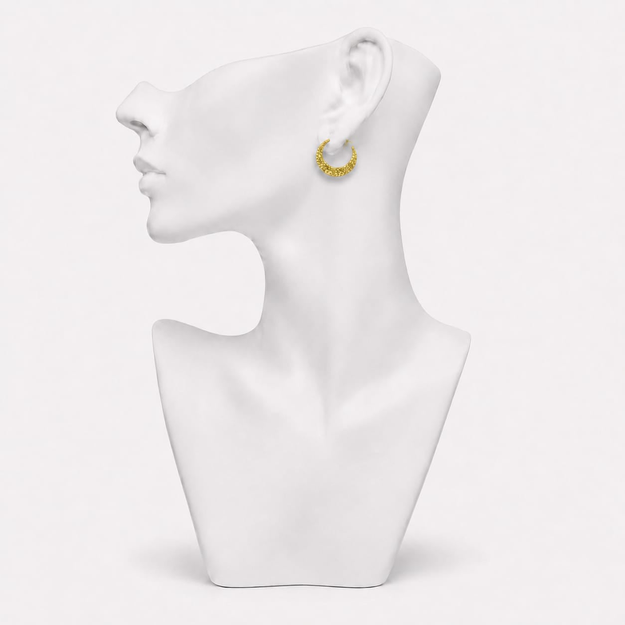 Crescent Moon Hammered Gold Plated Stud Earring