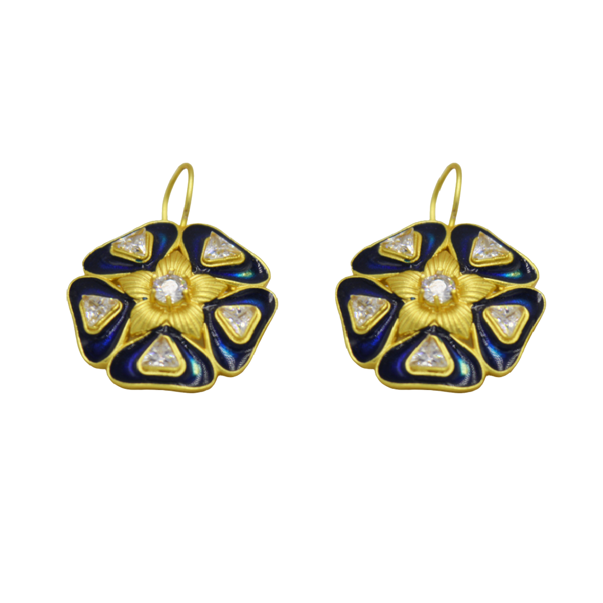 Enameled Stylized flower earrings Flash Gold Plated