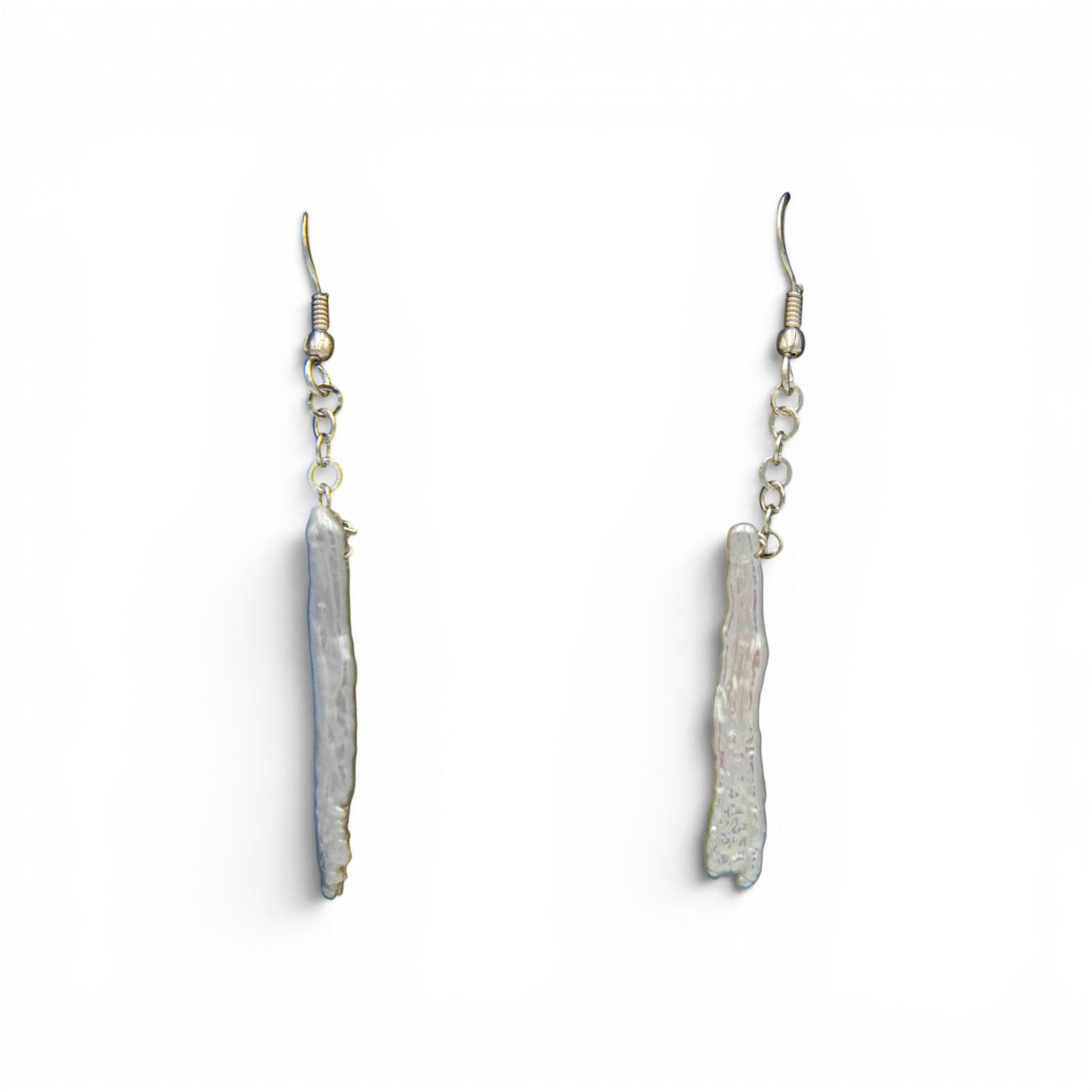 Long Biwa Pearl Silver Plated Dangler Hook Earring