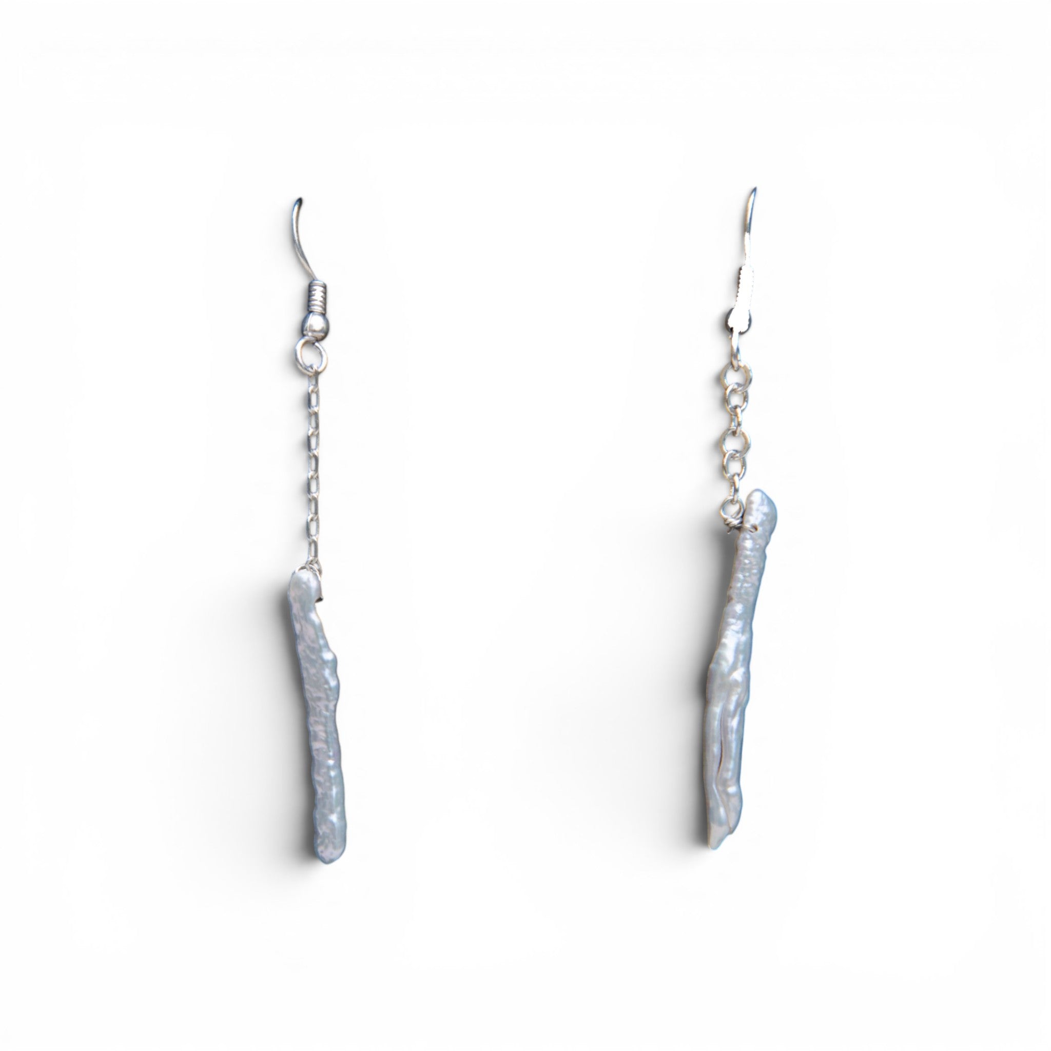 Natural Biwa Pearl Sliver Plated Chain Dangler Hook Earring