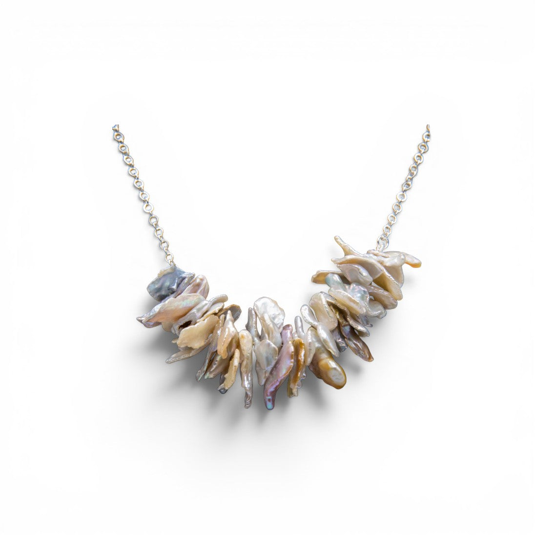 Natural Biwa Pearl Silver Plated Chain Necklace