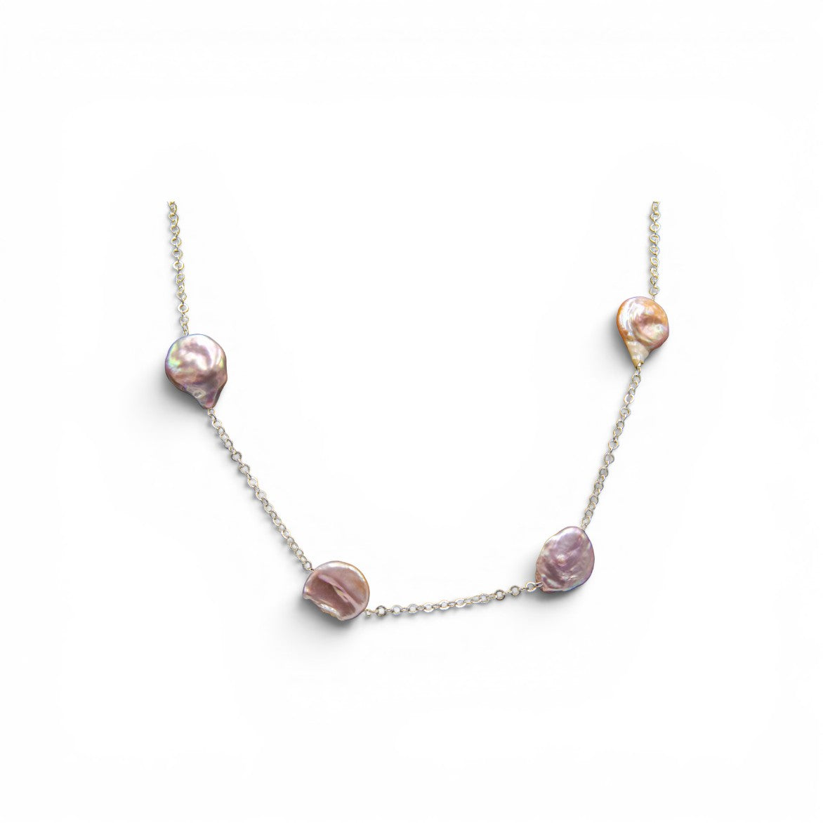 Natural Pearl Sliver Plated Cut Chain Necklace