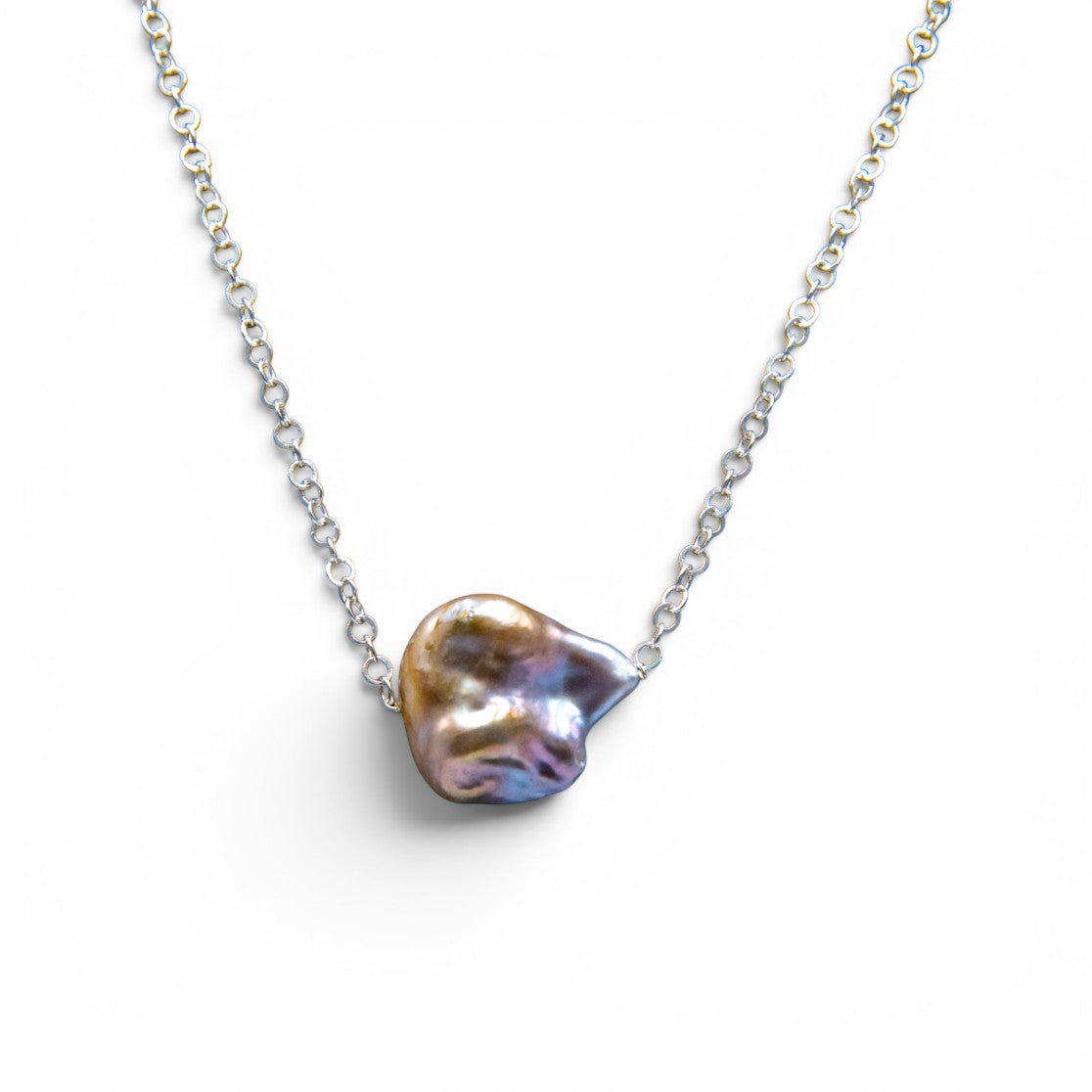 Natural Rainbow Pearl Silver Chain Pendant