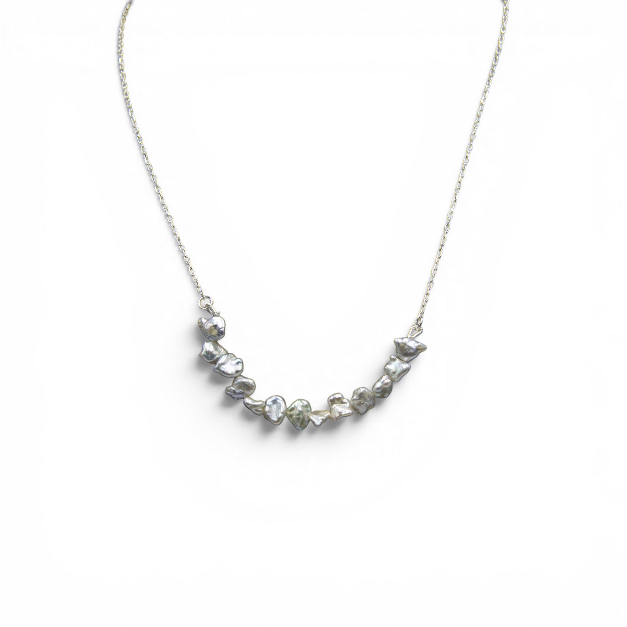 Natural Baroque Pearl Silver Plated Chain Necklace