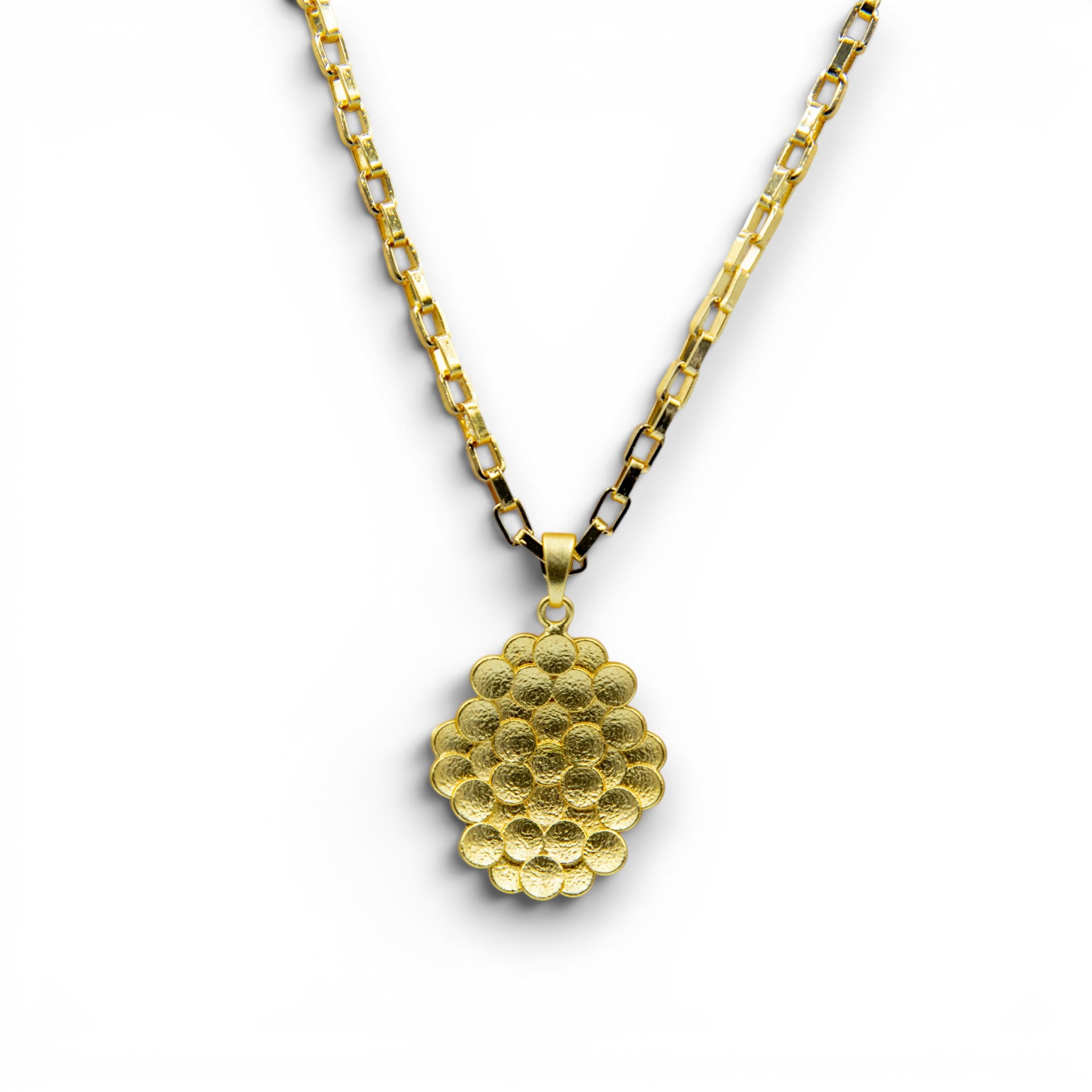 Bee Hive Hand Hammered Flash Gold Plated Brass Pendant