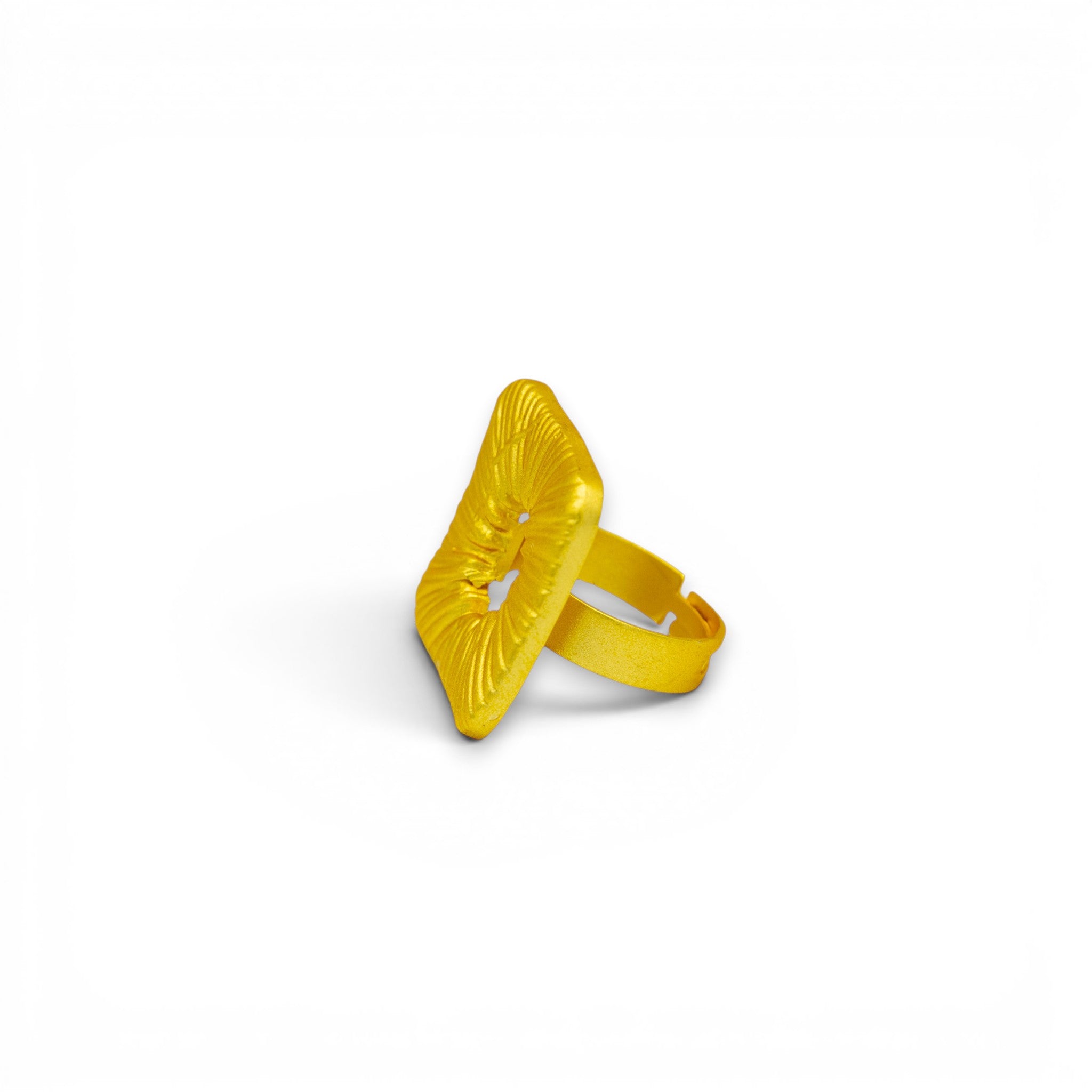 Square Textured Flash Gold Plated Brass Ring