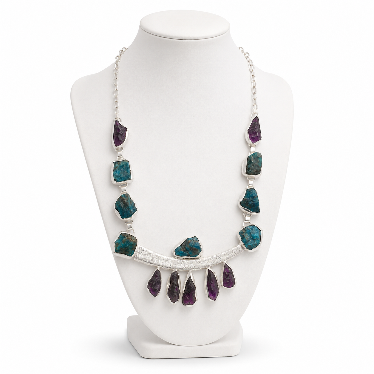 Amethystt Apatite Rough Gemstone Necklace
