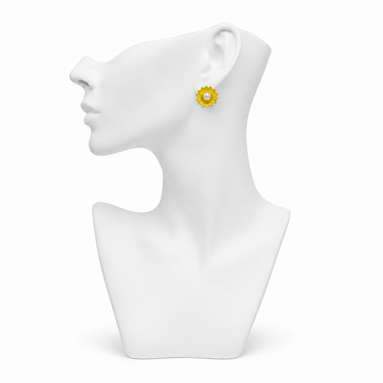 Sunflower style enameled Flash Gold Plated stud earring