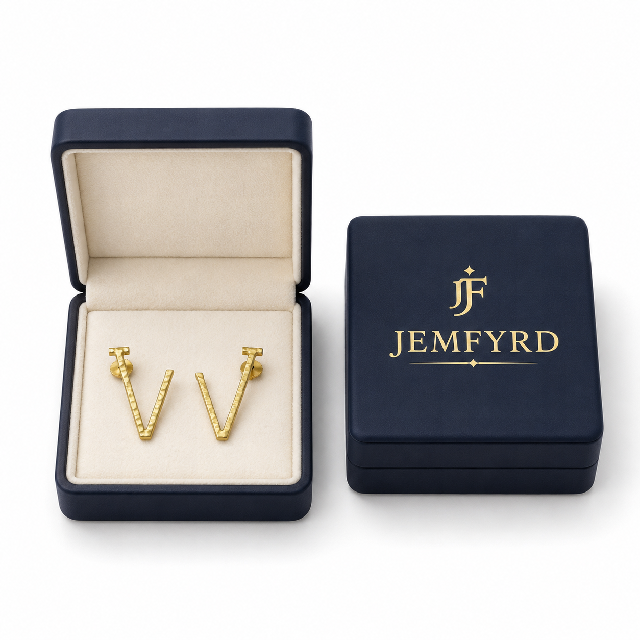 Alphabet "V" Hand Beaten Brass Earrings