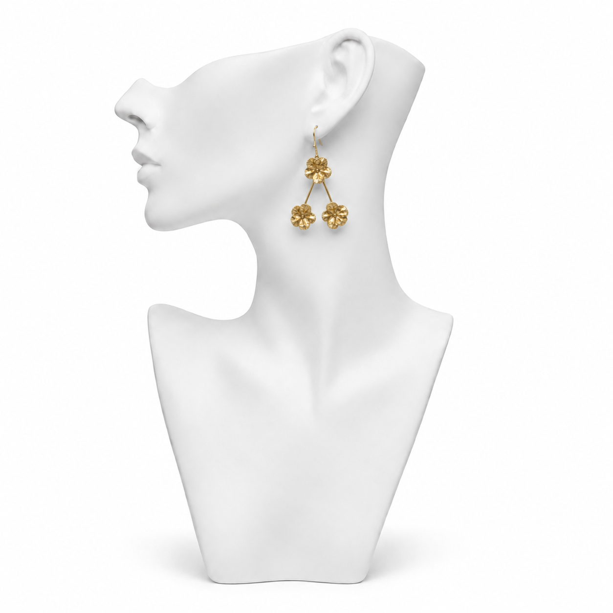 Tri-Flower Flash Gold Plated Stud Earring