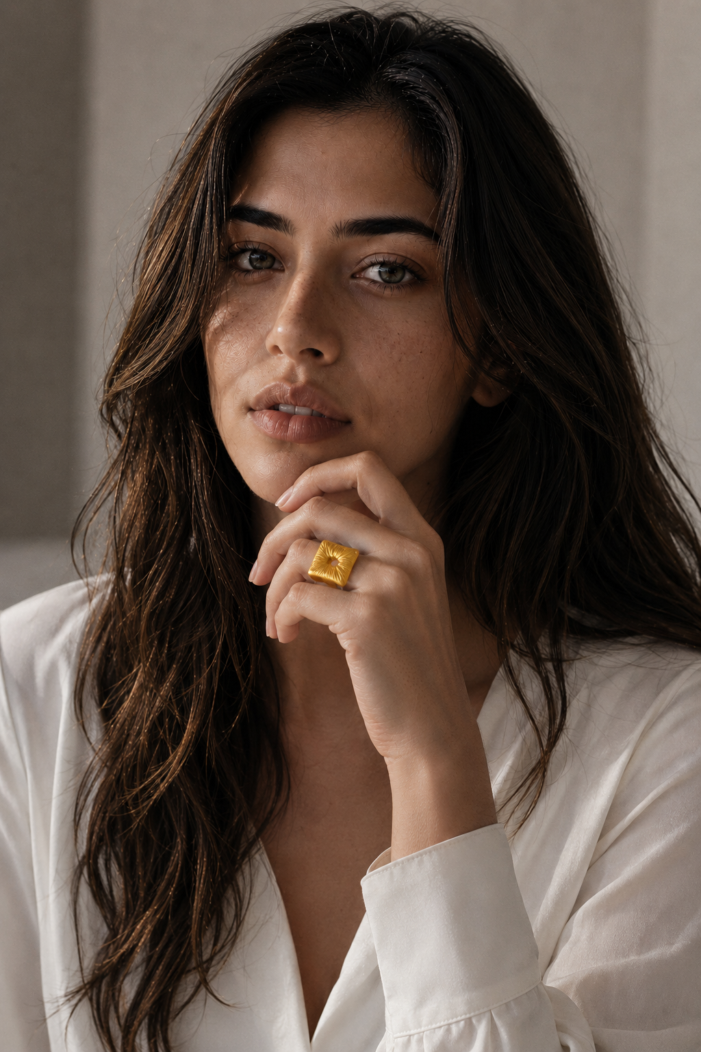 Square Textured Flash Gold Plated Brass Ring