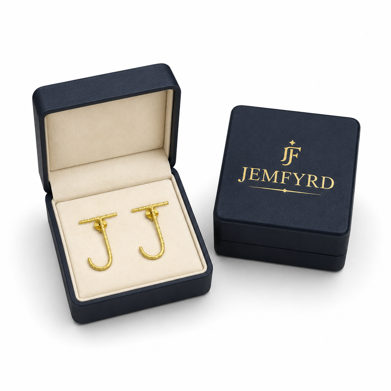 Alphabet "J" Hand Beaten Brass Earrings