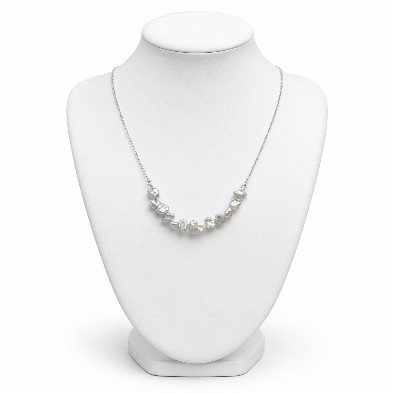 Small Freshwater Pearl Silver Plated Chain Necklace