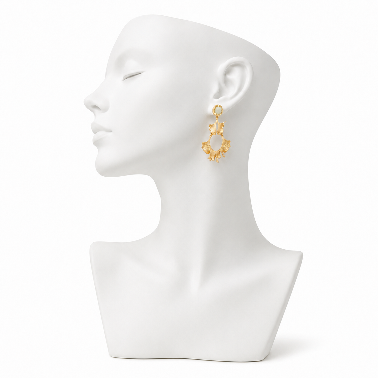 Citrine Brass Flash Gold Plating Ginkgo Stud Earring
