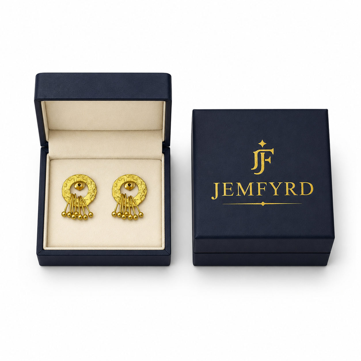 Hand Hammered Circle with Safety Pin Danglers Flash Gold Plated Stud Earring