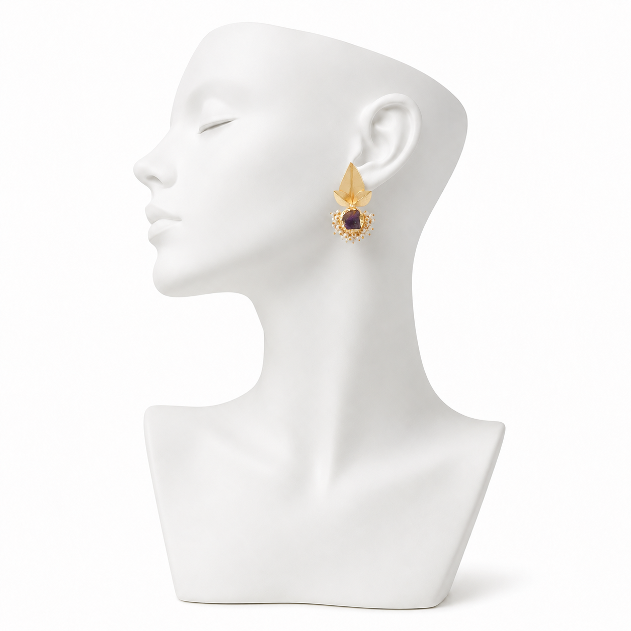 Pearls Brass Flash Gold Plating Floral Stud Earring