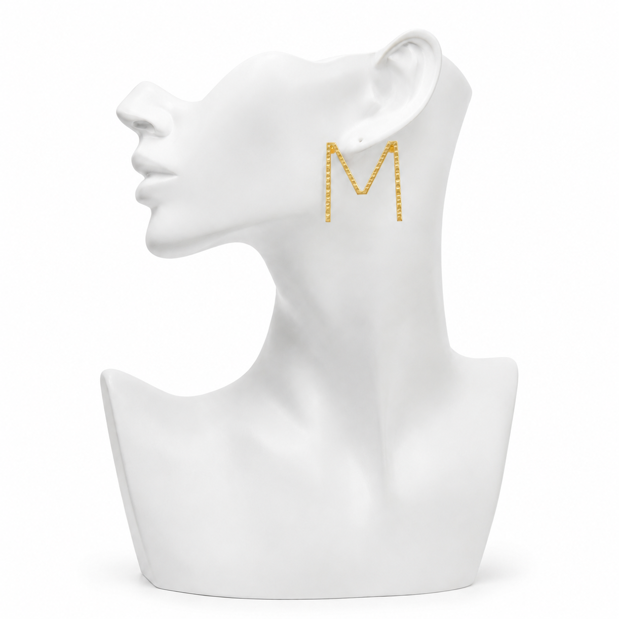 Alphabet "M" Hand Beaten Brass Earrings