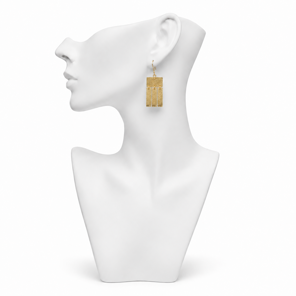 Hand Hammered Square Dangler Flash Gold Plated Stud Earring