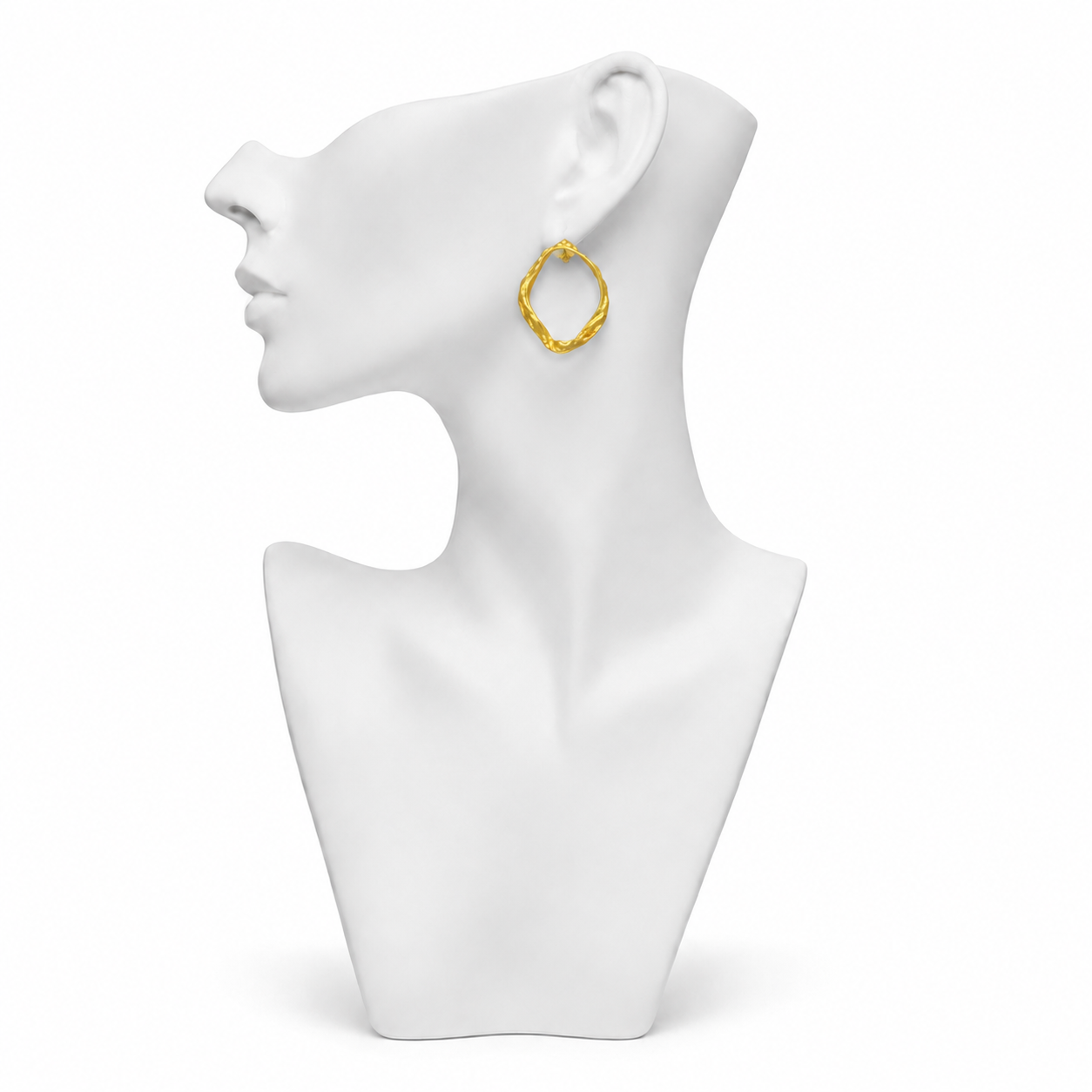 Uneven Oval Textured Flash Gold Plated Brass Stud Earring