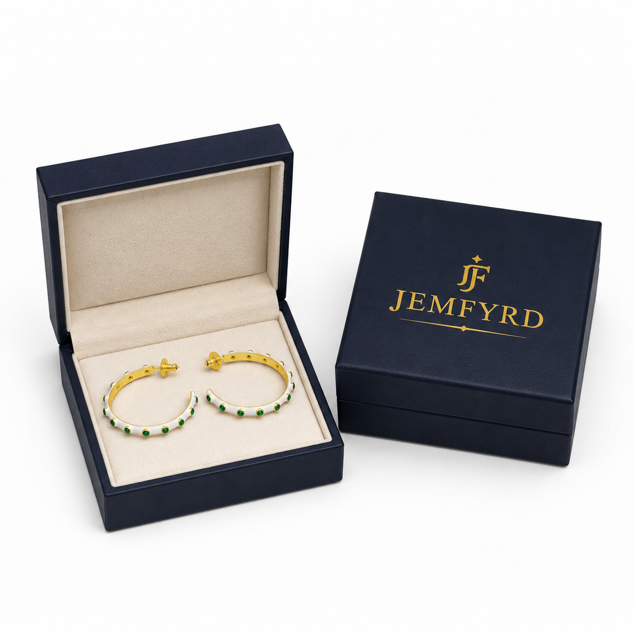 CZ with White Enamel Hoop Flash Gold Plated Brass Stud Earring