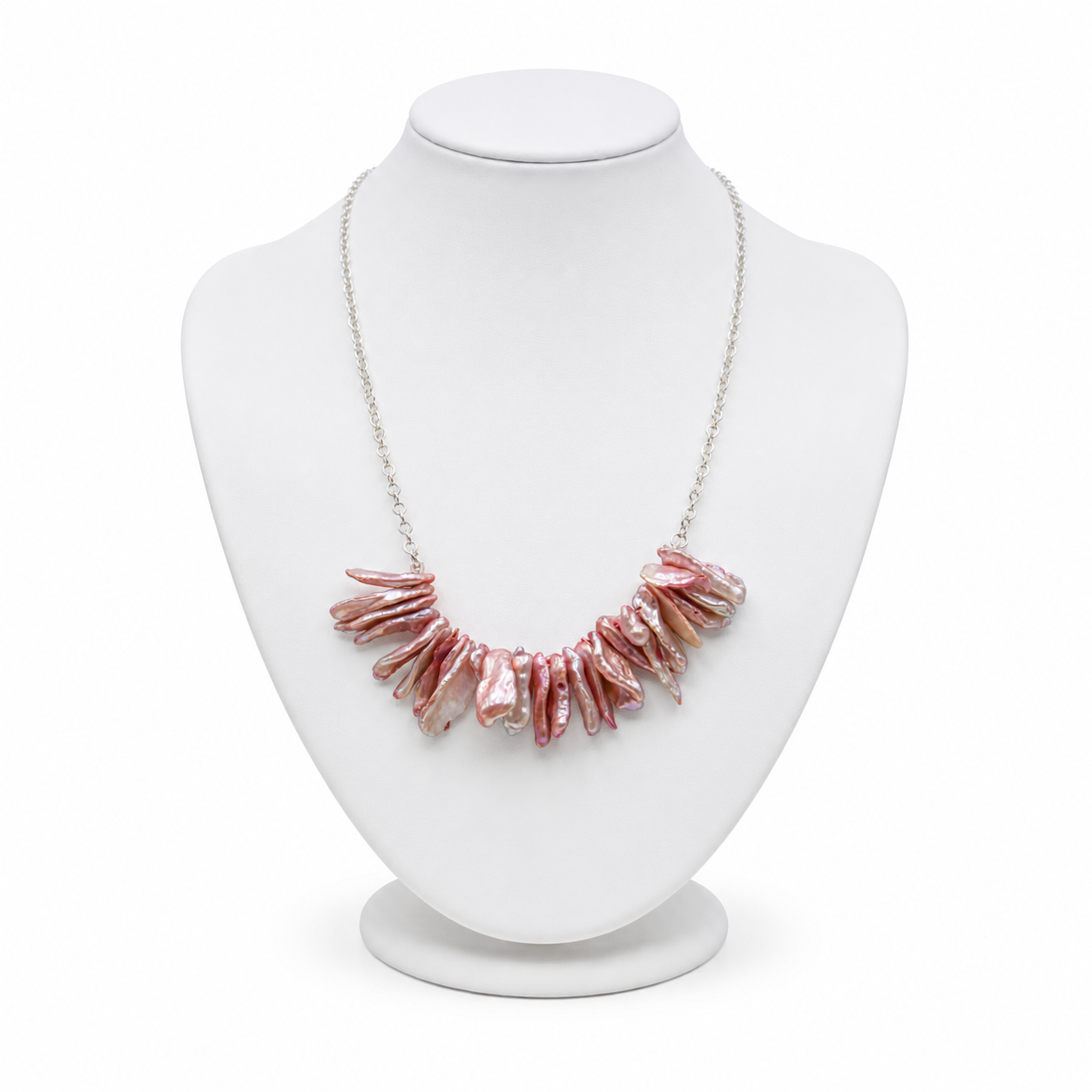 Natural Keshi Pearl Silver Plated Chain Necklace