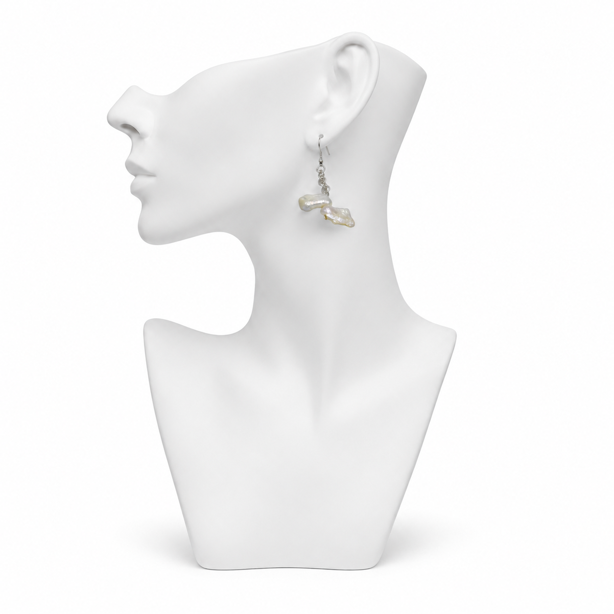 Twin Natural Keshi Pearl Dangler Silver Plated Hook Earring