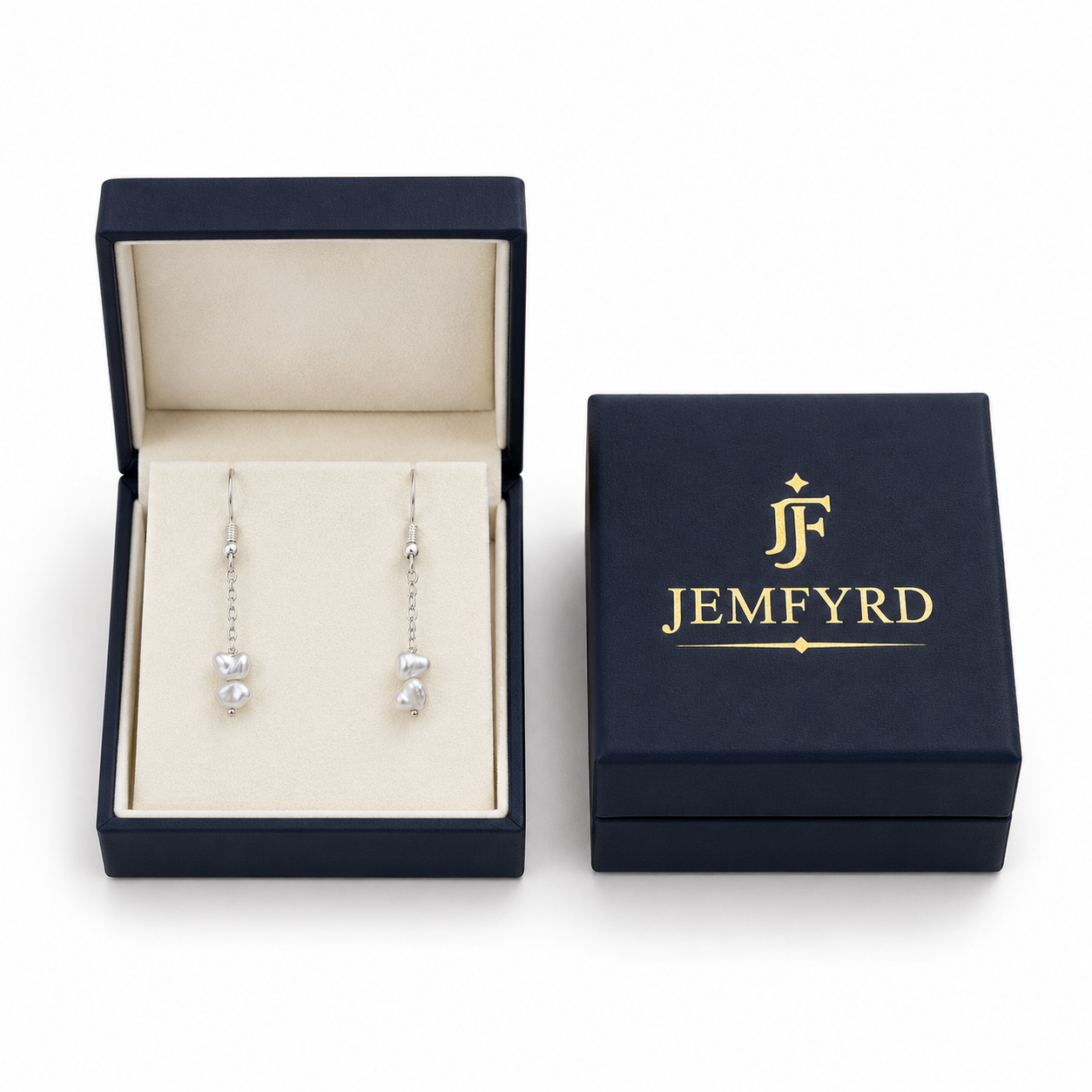 Twin Freshwater Pearl Long Silver Plated Chain Dangler Hook Earring