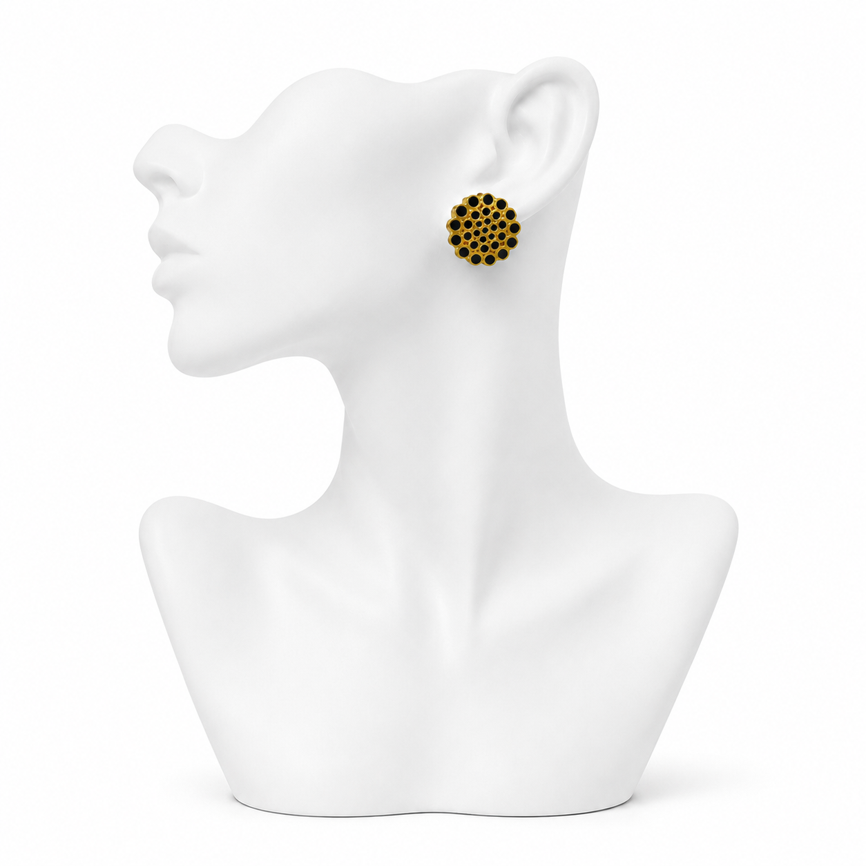 Black and Gold Round Shaped Enameled Cufflinks