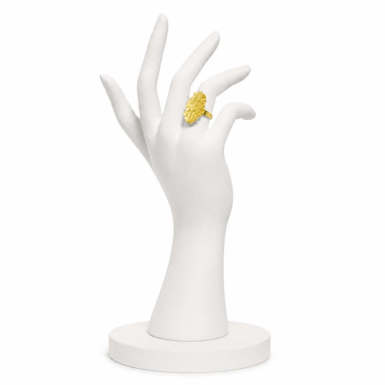 Bee Hive Hand Hammered Flash Gold Plated Brass Adjustable Ring