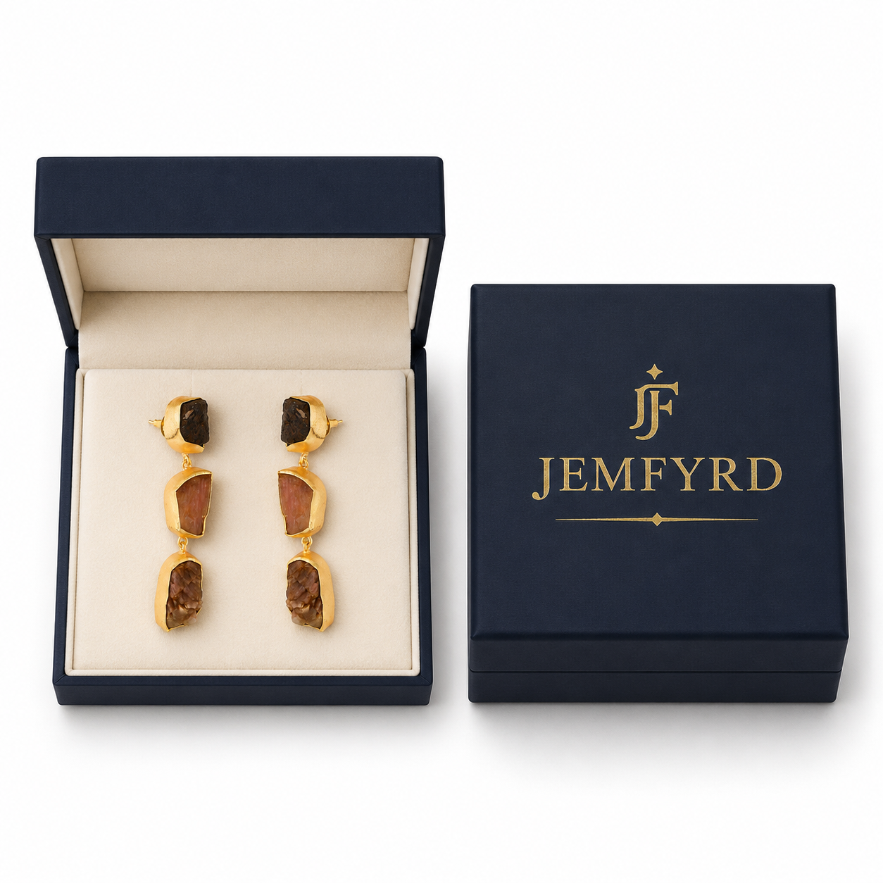 Multi Color Tourmanline Rough Gemstone Stud Earring