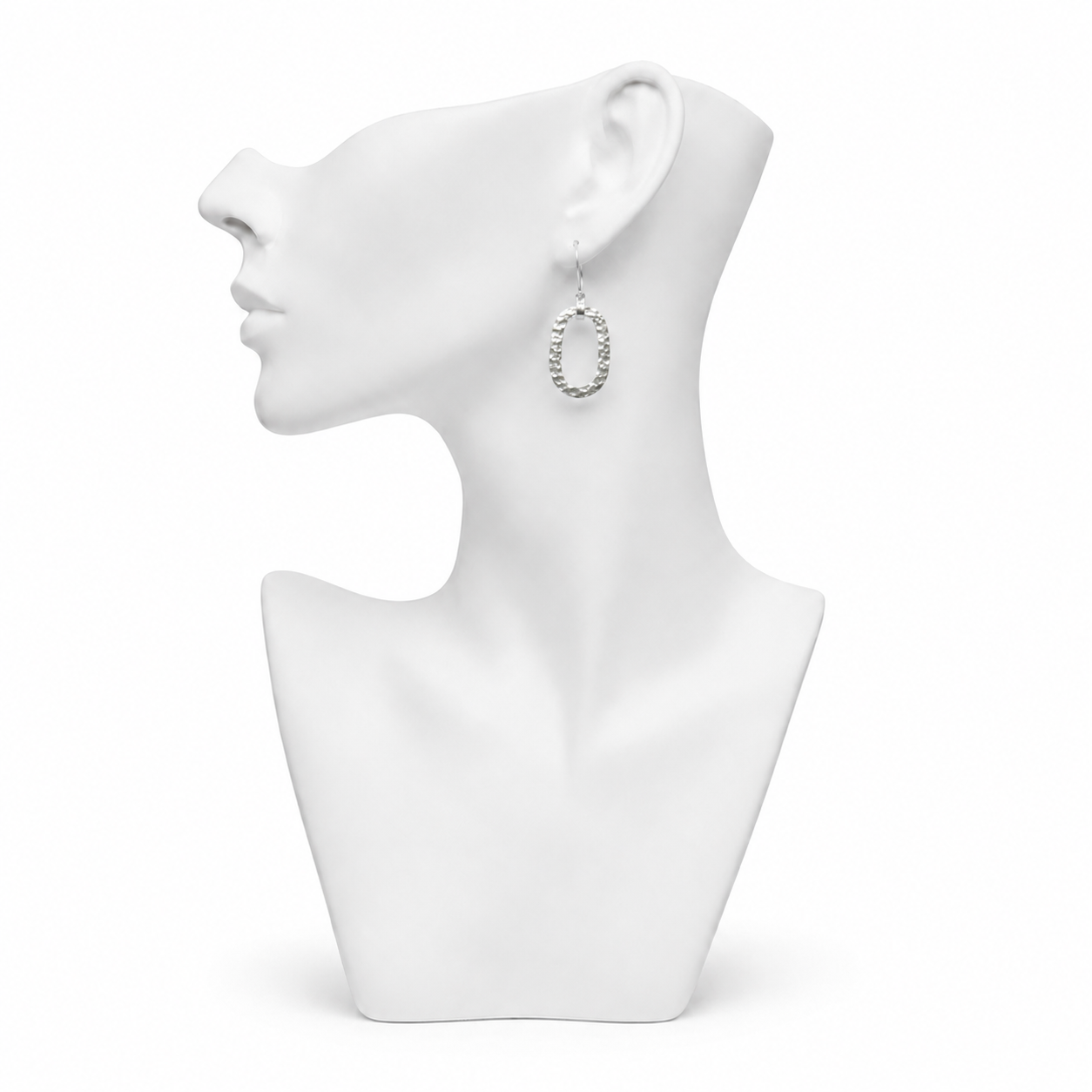 Hammered Oval Hoop Silver Earring