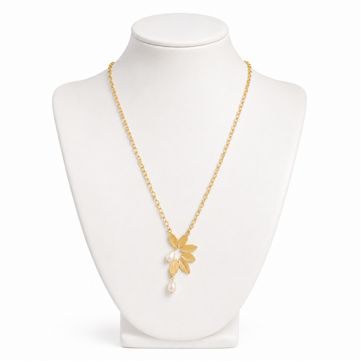 Pearl Brass Flash Gold Plating Leaf Necklace