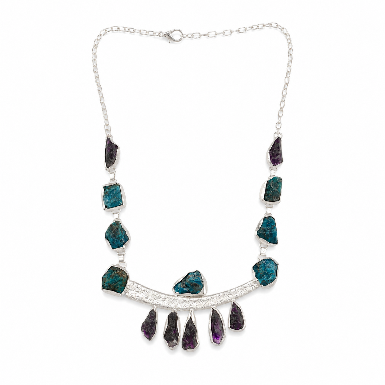 Amethystt Apatite Rough Gemstone Necklace