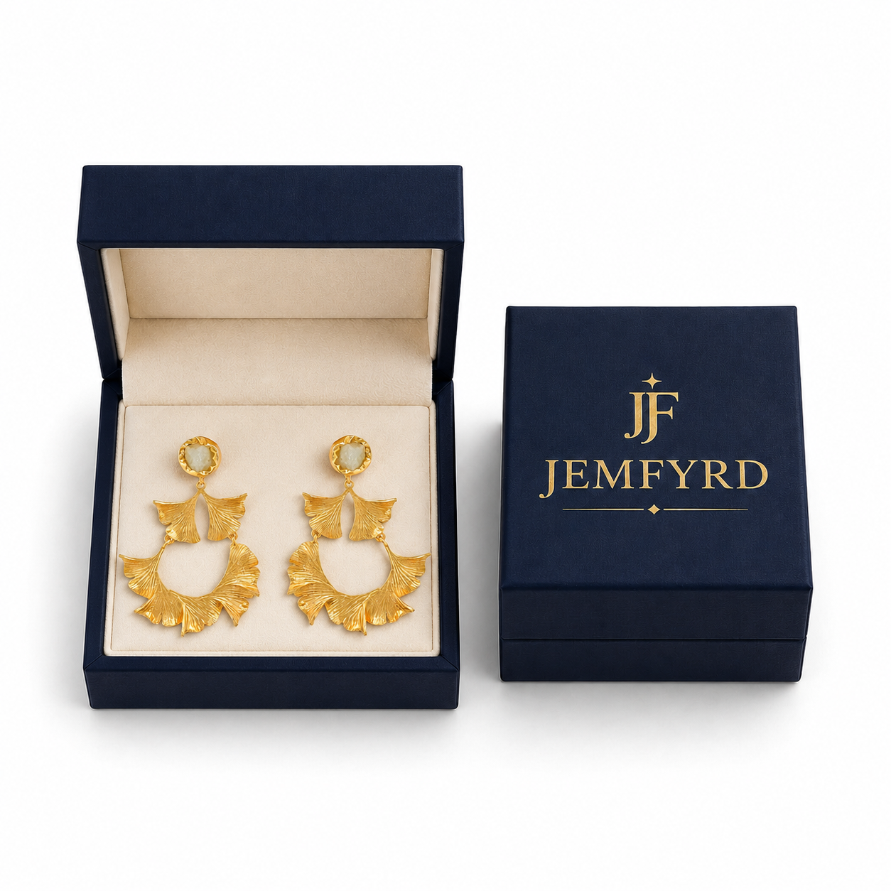 Citrine Brass Flash Gold Plating Ginkgo Stud Earring
