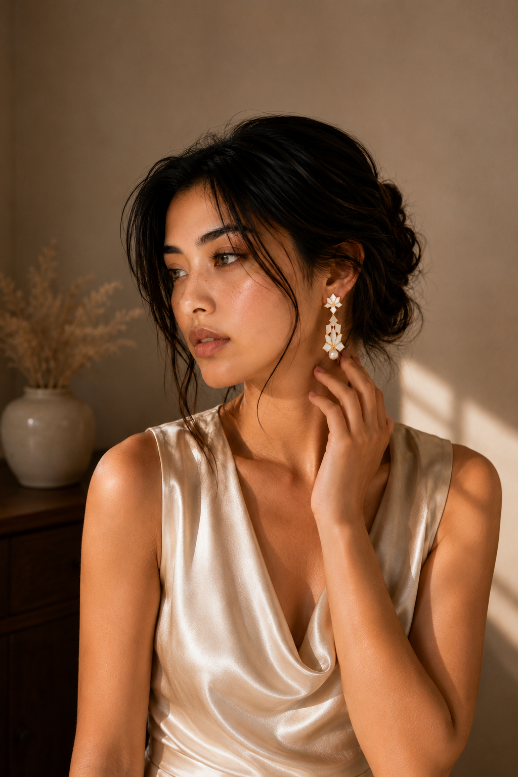 Mother of Pearl Brass Flash Gold Plating Enameled Stud Earring