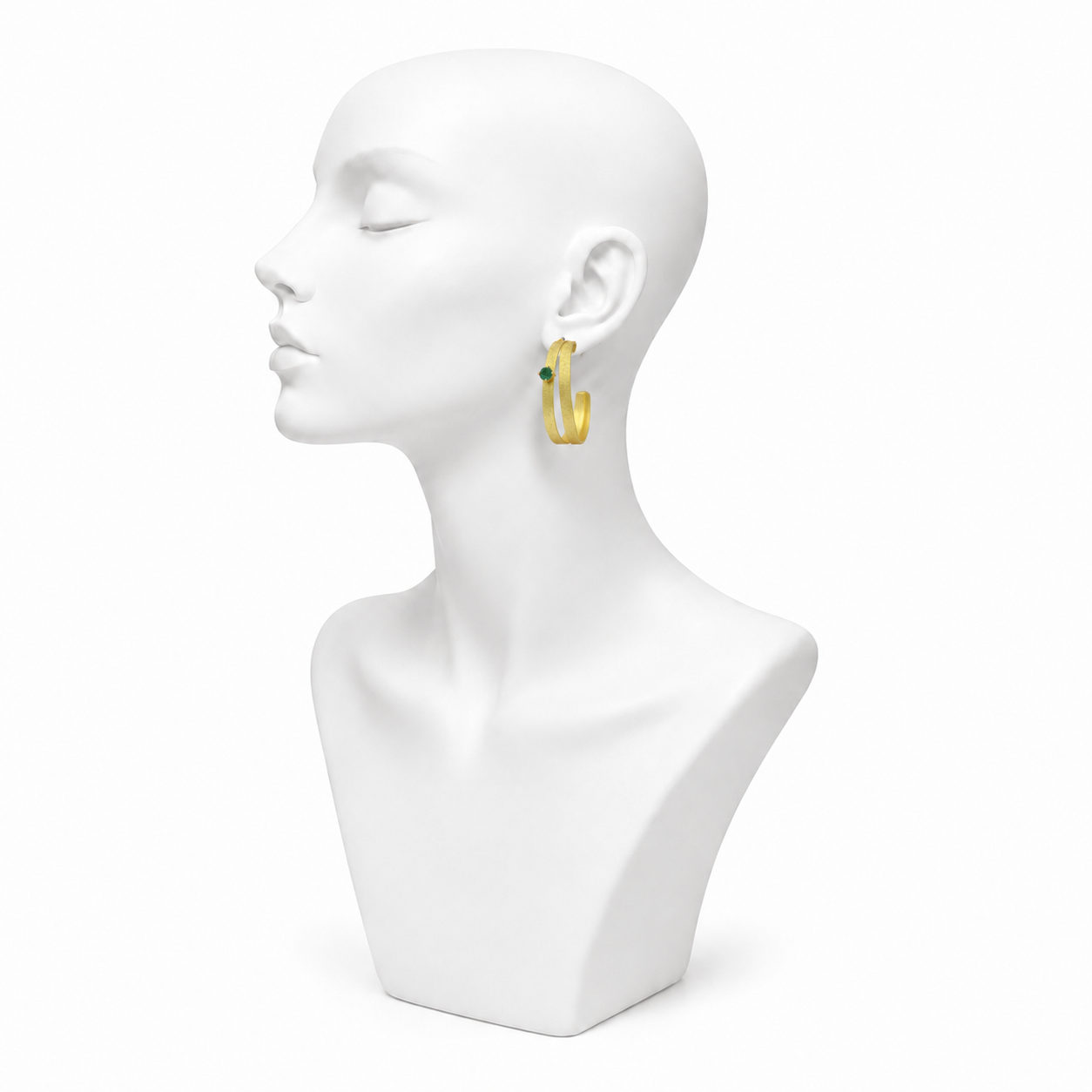 Dual Line Gemstone Gold Plated Stud Earring