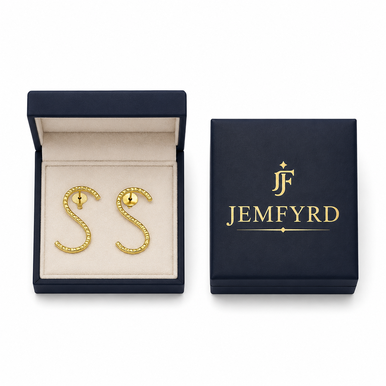 Alphabet "S" Hand Beaten Brass Earrings