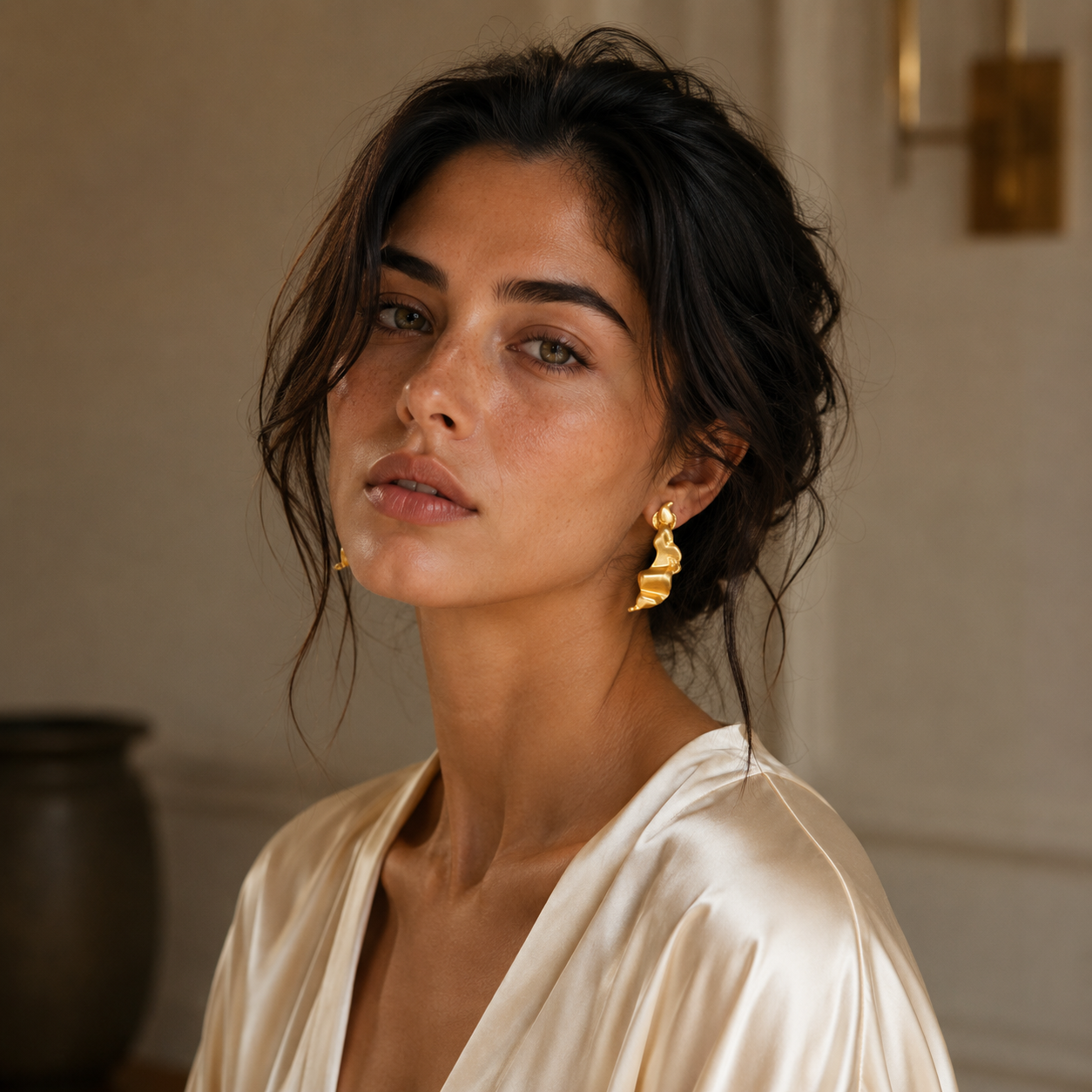 Sea Waves Gold plated Brass Stud Earring