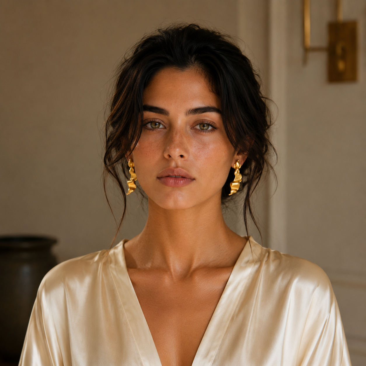 Sea Waves Gold plated Brass Stud Earring