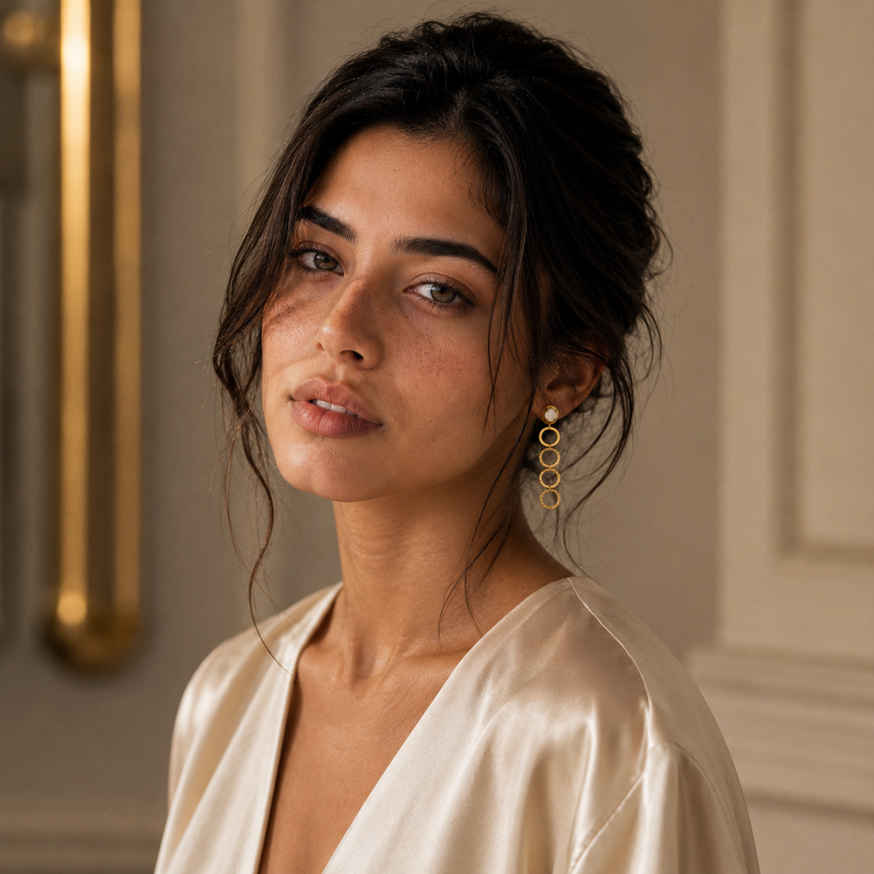 Gemstone + Hammered Hoop Earring