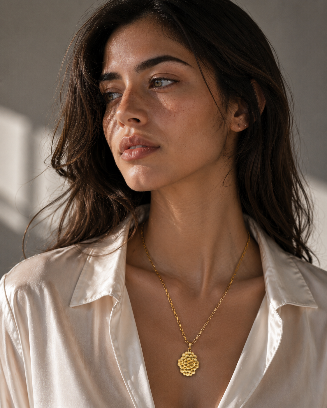 Bee Hive Hand Hammered Flash Gold Plated Brass Pendant