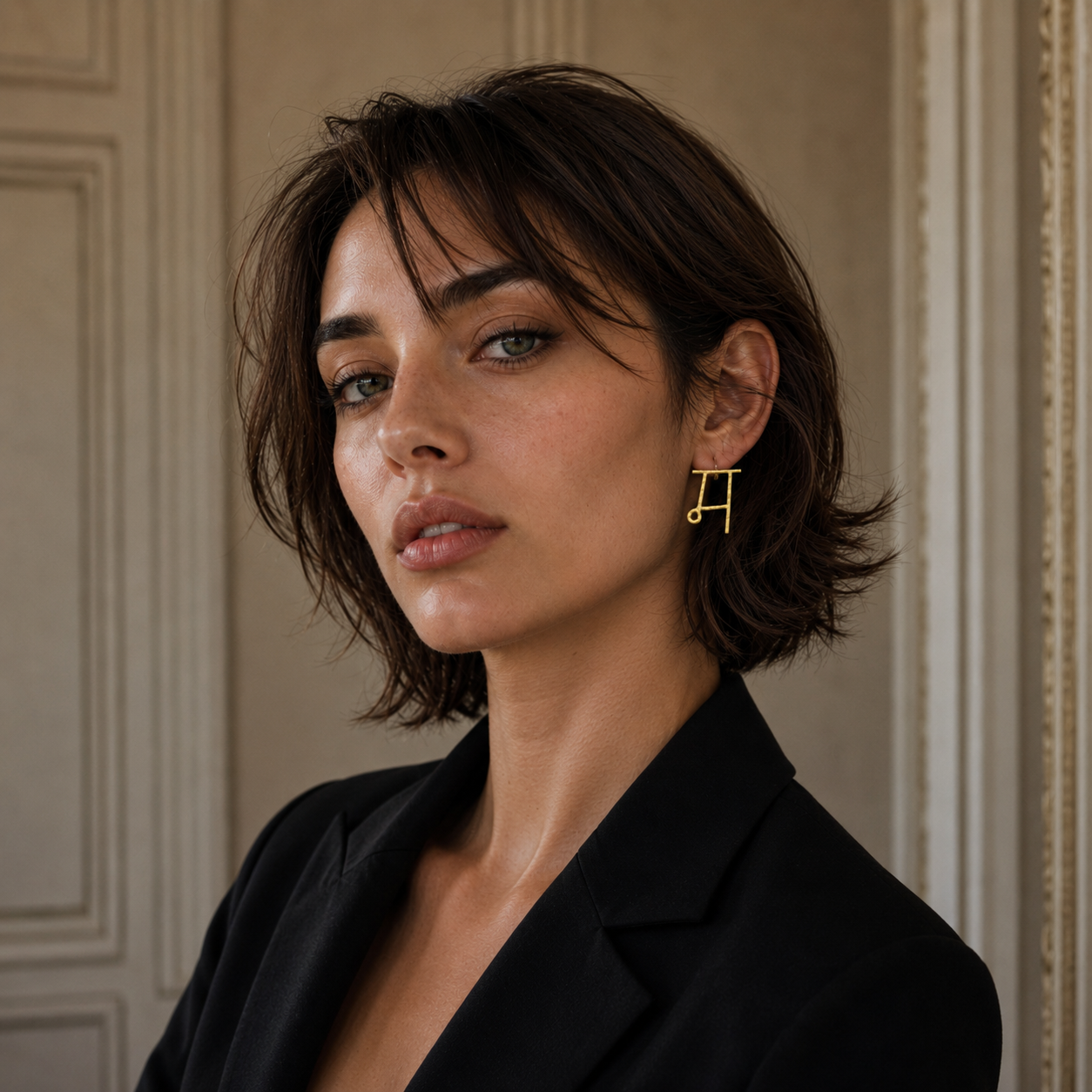 Alphabet "म" Hand Beaten Brass Earrings