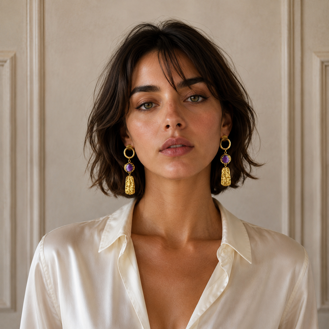 Aquamarine Brass Flash Gold Plating Drop Stud Earring