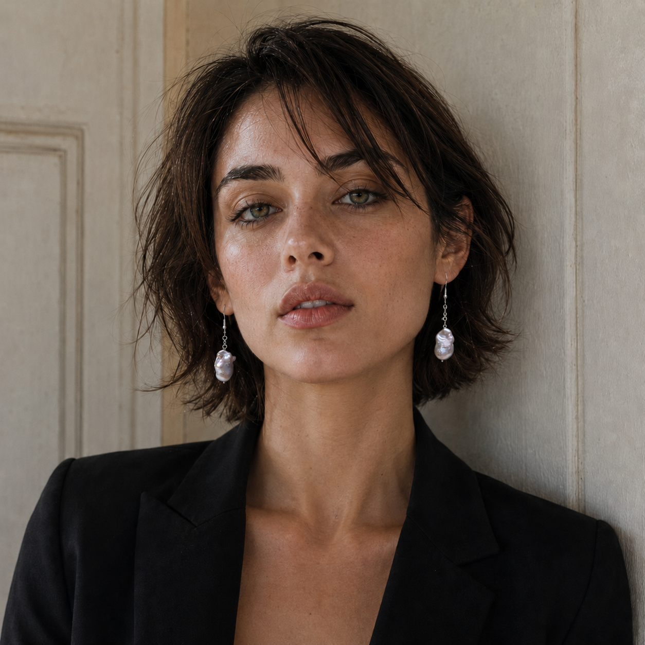 Natural Uneven Rainbow Pearl Silver Plated Dangler Hook Earring
