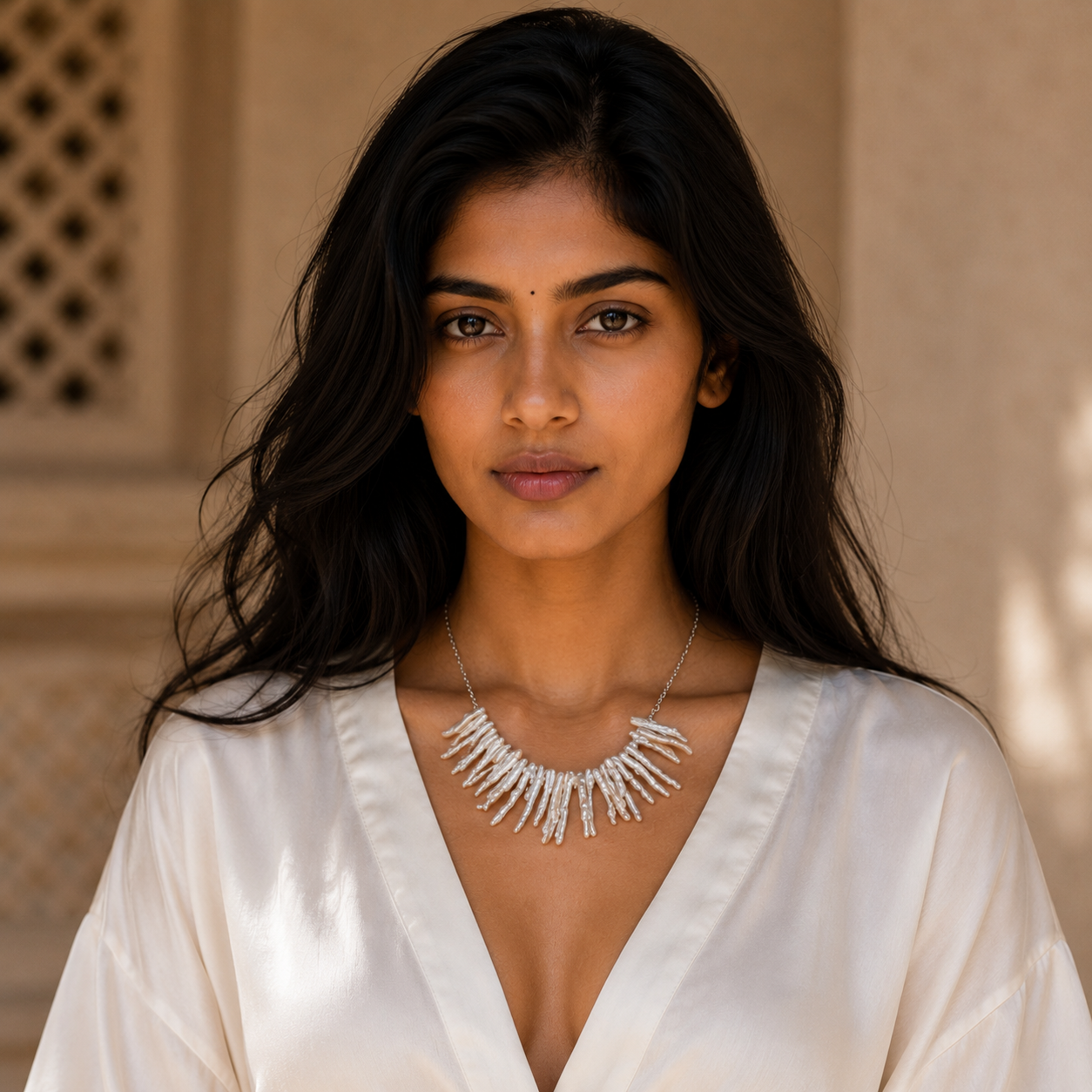 Natural Long Biwa Pearl Silver Plated Chain Necklace