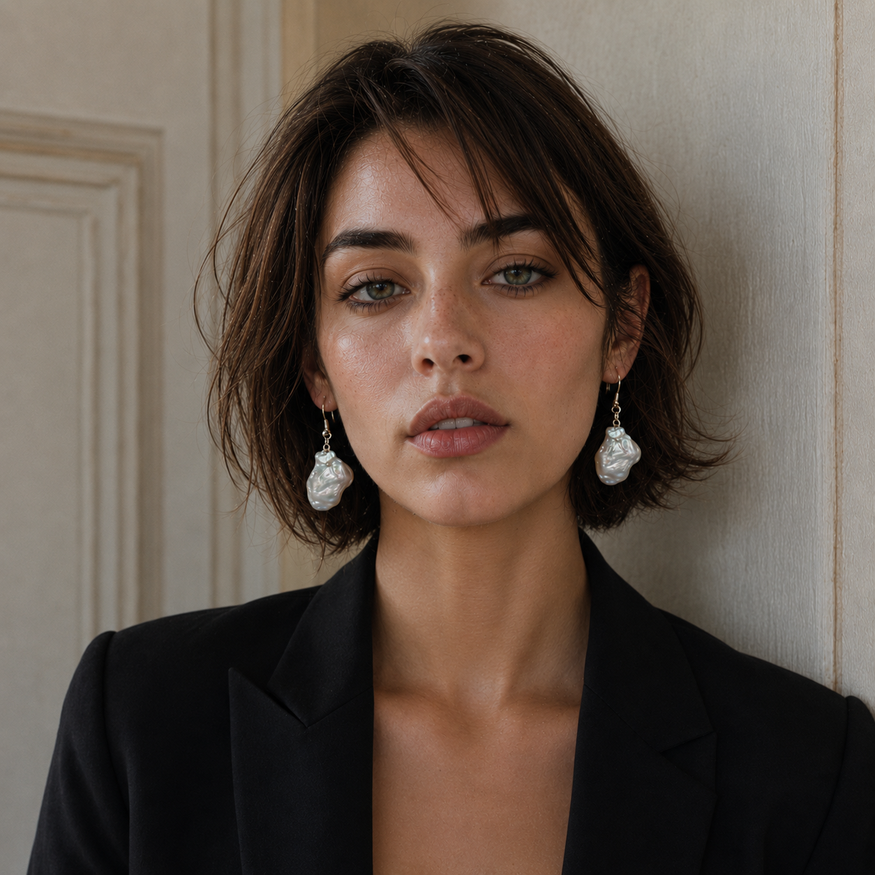 Natural Baroque Pearl Curved Small Silver Plated Chain Dangler Hook Earring